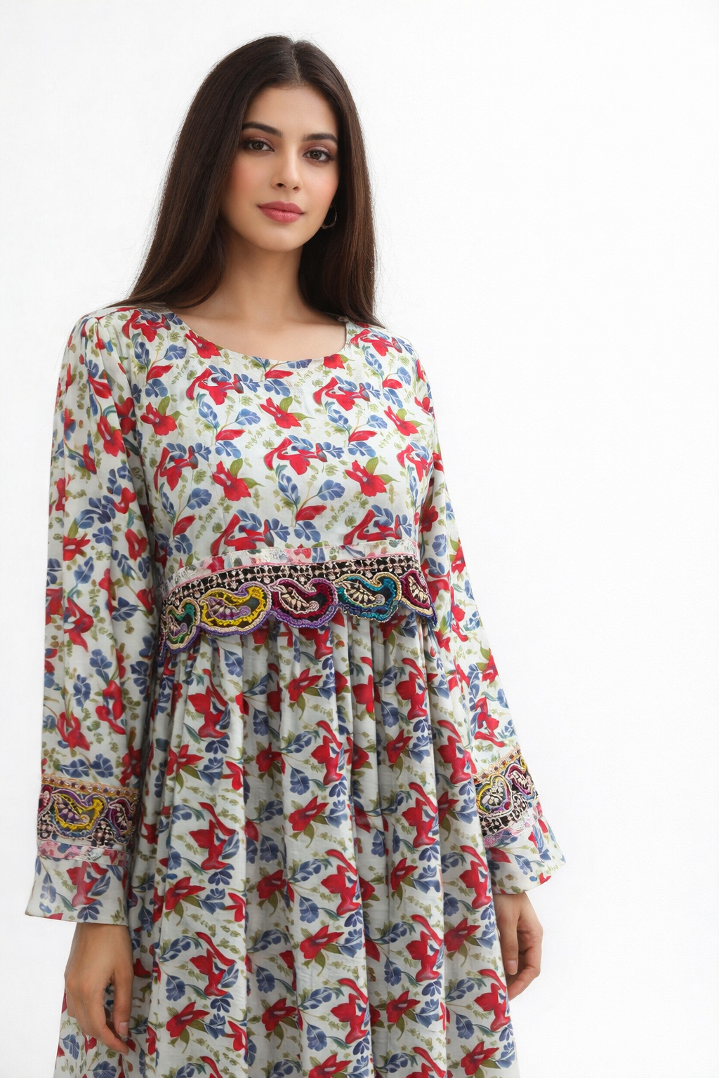 White Leaf Print Frock