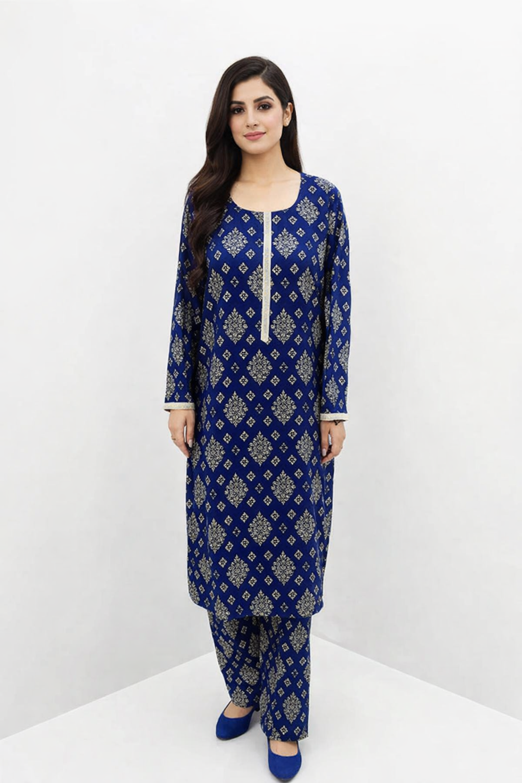 Navy Blue Gold Printed Suit