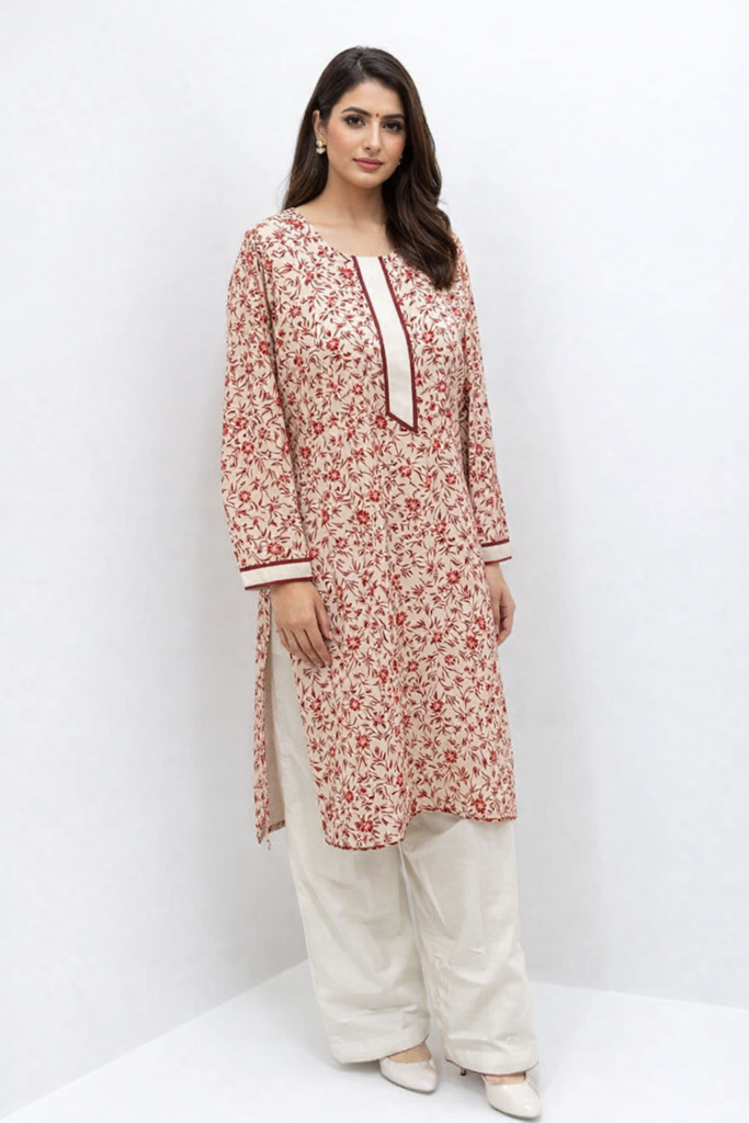 Red Floral Kurta Shalwar Set