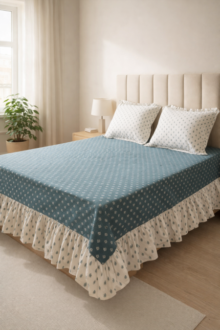 Dark Teal Geometric King Size Cotton Bedsheet