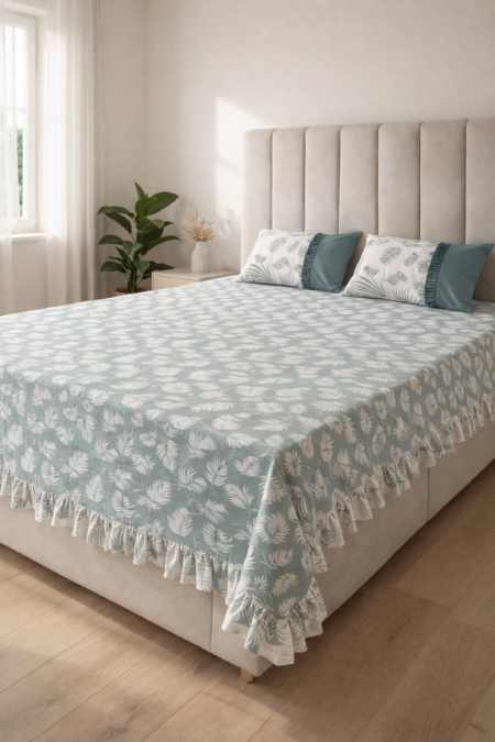 Sage Green Tropical Leaf King Size Cotton Bedsheet Set