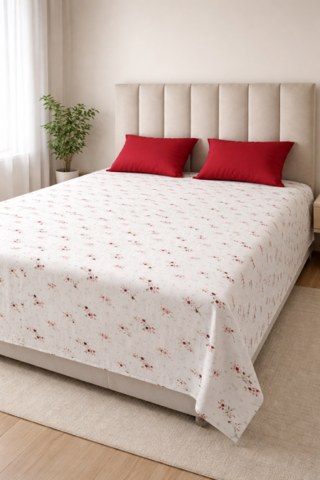 Red Floral King Size Cotton Bedsheet