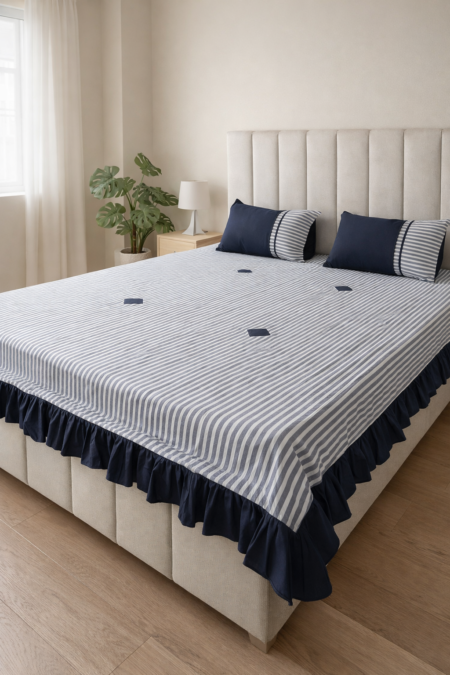 navy striped king size cotton bedsheet