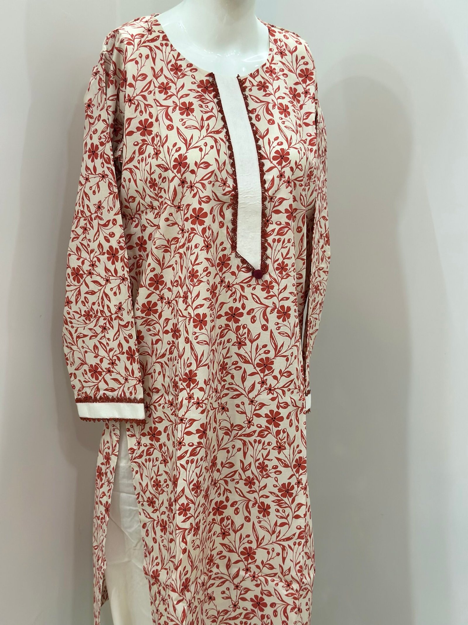Red Floral Kurta Shalwar Set - Image 3