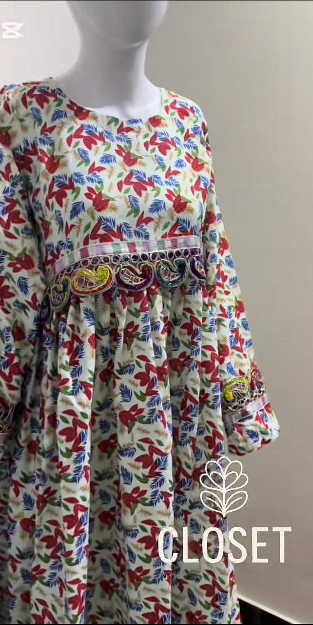 white leaf print frock