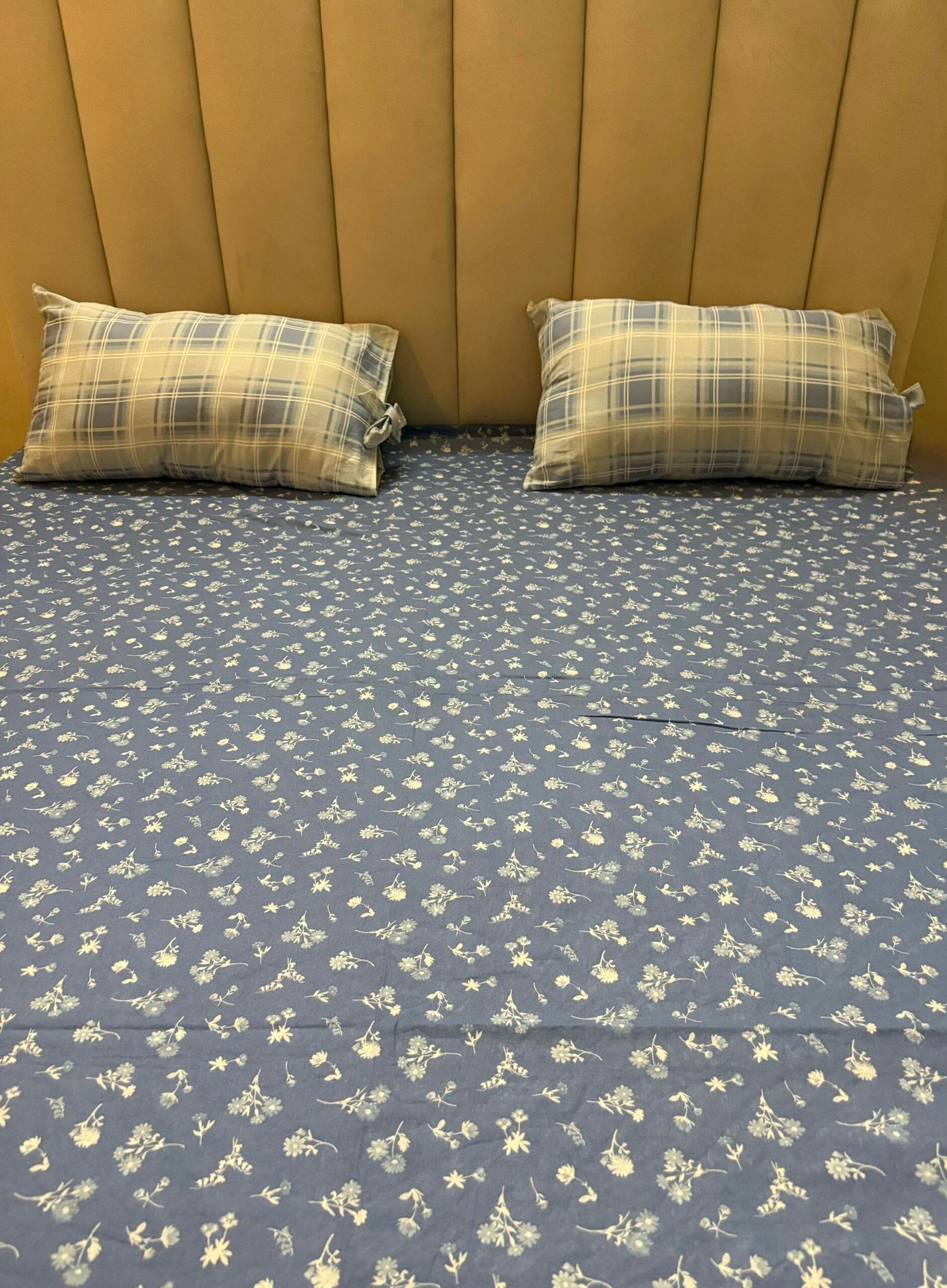 Blue Floral King Size Cotton Bedsheet with Ruffle Border - Image 2