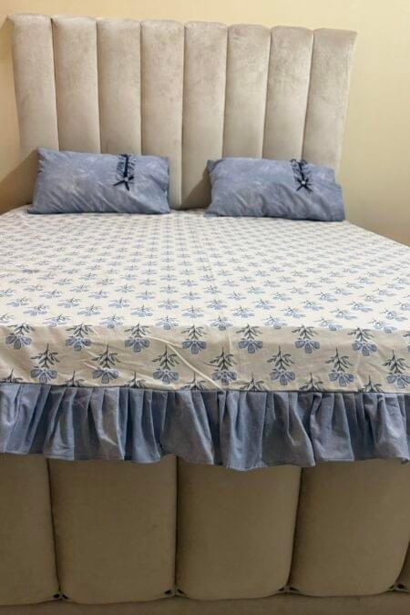 king size blue floral cotton bedsheet